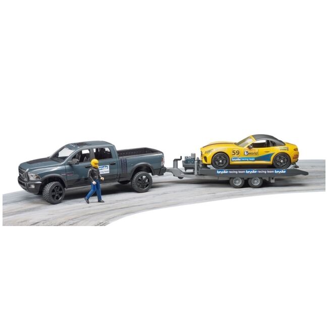 Bruder 2504 - RAM 2500 Power Wagon + přepravník s autem Bruder Racing Team s figurkou