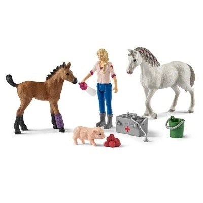 Schleich 42486 - Návštěva lékaře u klisny a hříběte