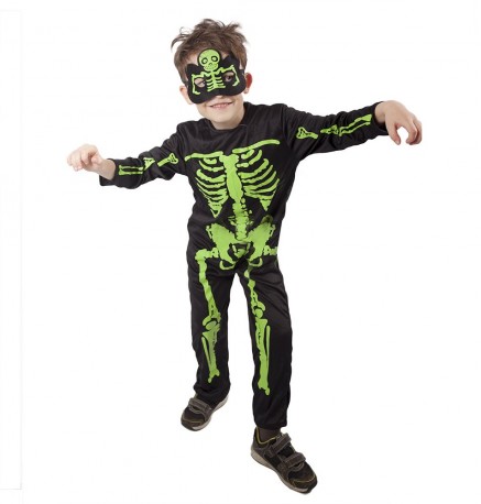 Karneval - Kostlivec neon s maskou ve. M